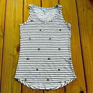 EUC Joules navy & white stripe tank top with bees, size 2
